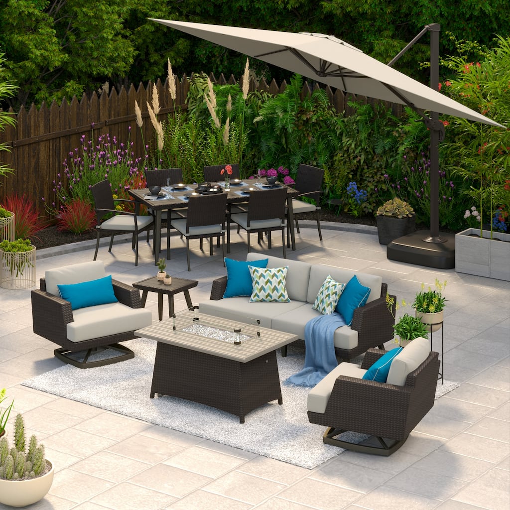 Portofino Casual 13 Piece Sunbrella Outdoor Patio Motion Fire Estate Set