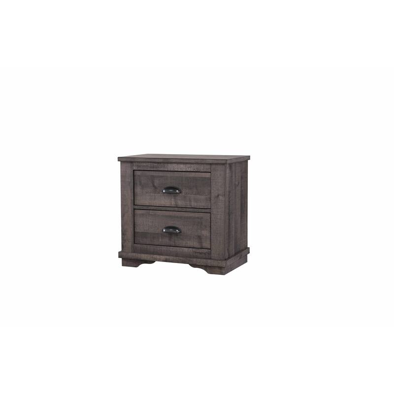 1pc Contemporary Two-Drawers Nightstand Bed Side Cabinet Wooden Furniture Rustic Gray Color