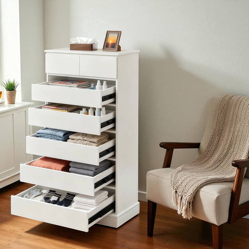 Tall 6-Drawer Dresser for Bedroom Modern Vertical Chest of Drawers with Concealed Handles Wood Storage Cabinet