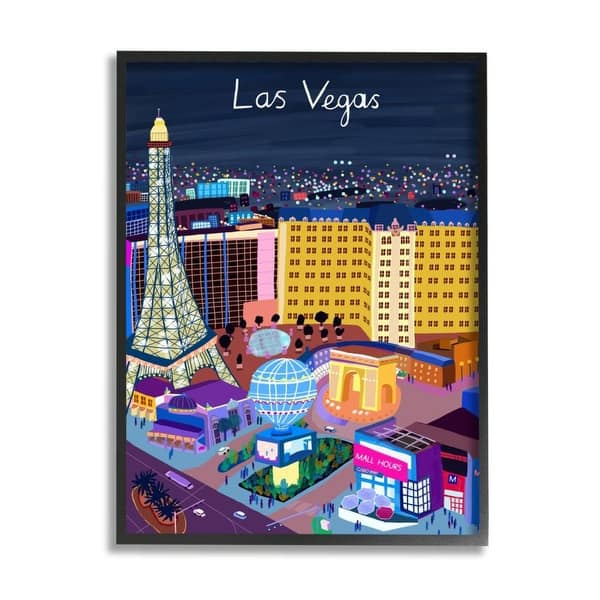 slide 2 of 12, Stupell Industries Playful Las Vegas California Illustration City Landmarks Framed Wall Art Black - 24 x 30