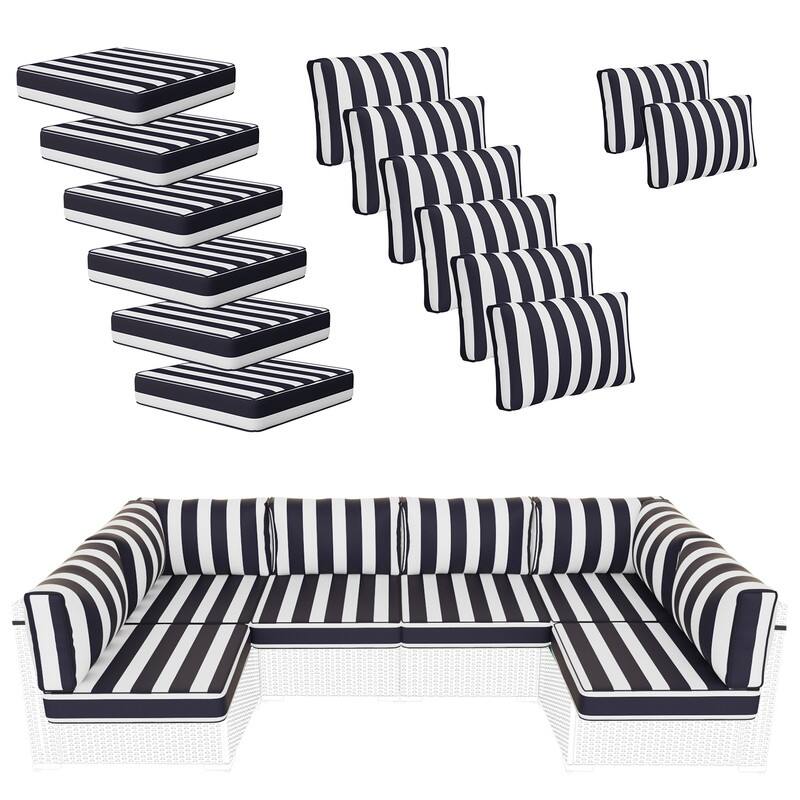 14 Piece Outdoor Furniture Replacement Cushions,Patio Seat Cushions - Black and white stripes
