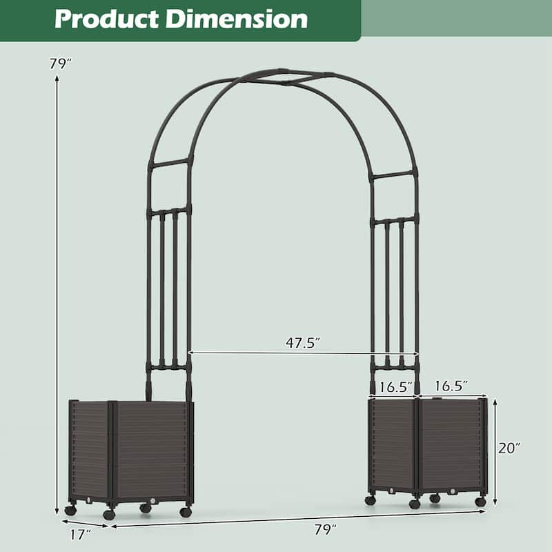 6.6 FT Garden Arch Trellis Garden Pergola Arbor w/ 2 Planter Boxes