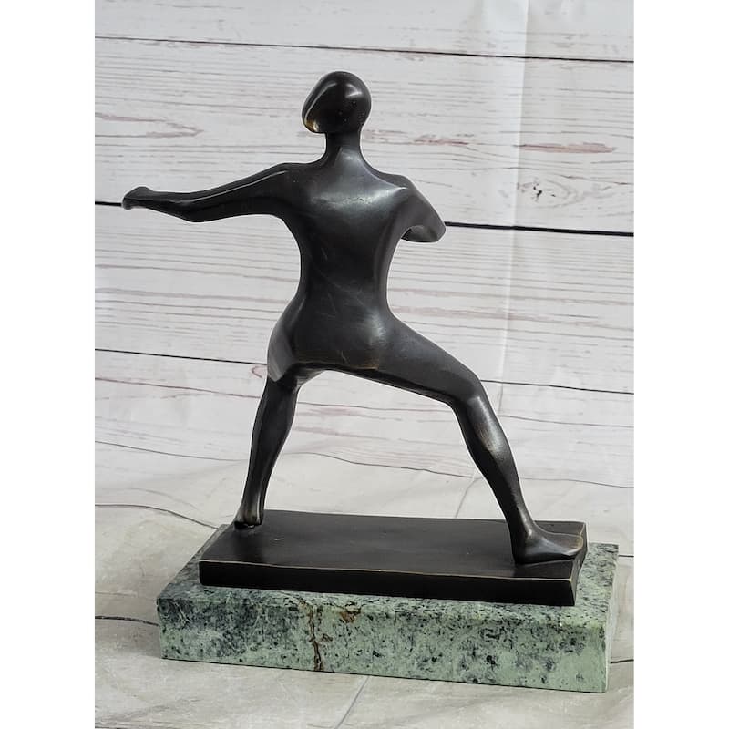 Ping Pong Bronze Metal Sculpture Statue Trophy Figure On Green Marble Base
