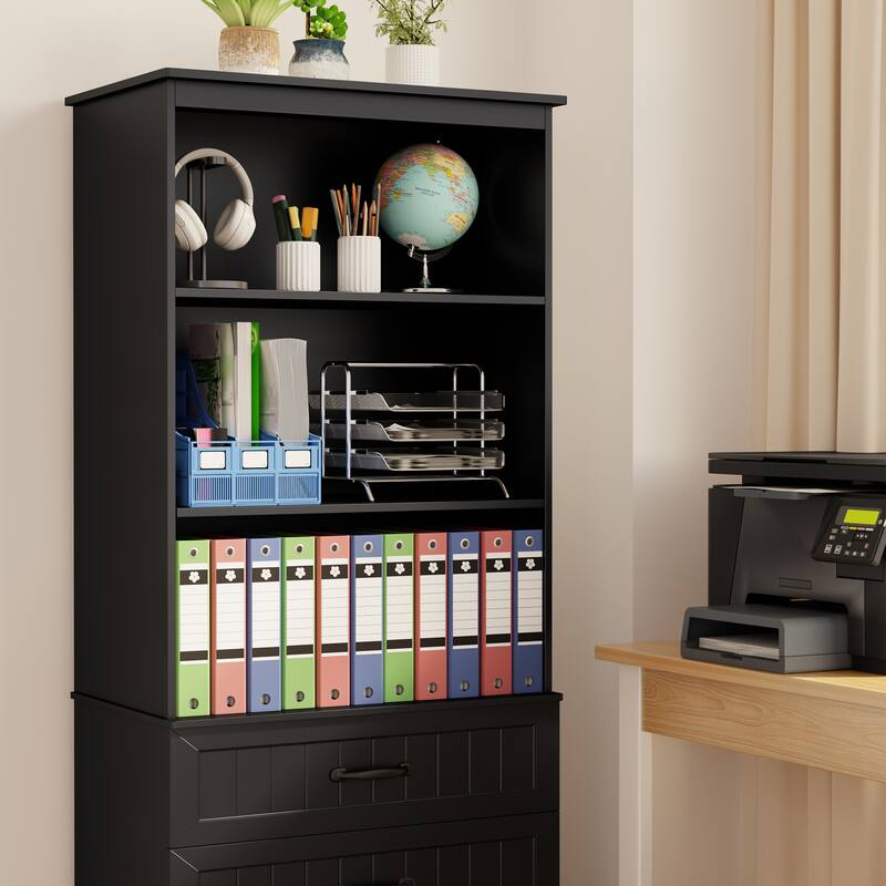 70'' Tall Bookcase with 3 Drawers Wooden Bookshelf with Storage Cabinet