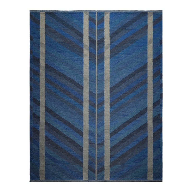 8x10 Tibetano Hand Woven Flatweave wool Blue Kilim Modern & Contemporary Rug - 8' x 10' - 8' x 10'