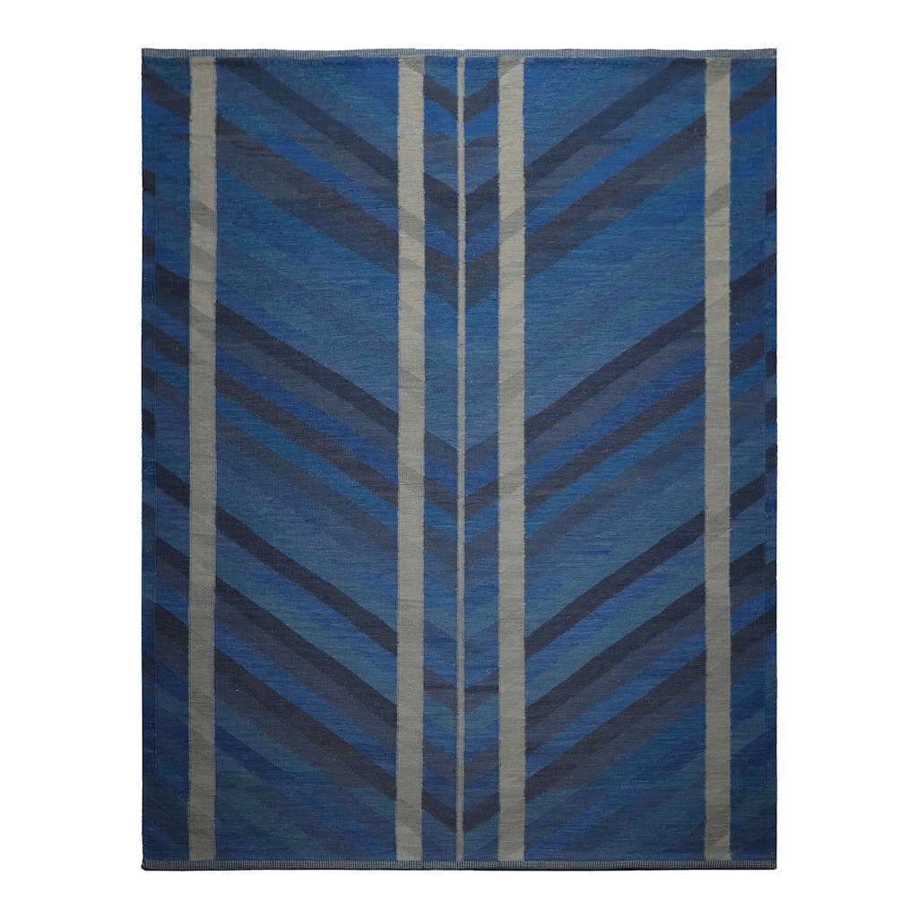 8x10 Tibetano Hand Woven Flatweave wool Blue Kilim Modern & Contemporary Rug - 8' x 10'