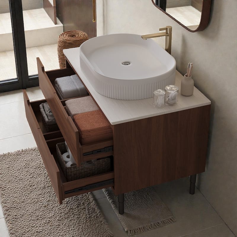 36" Bathroom Vanity with Integrated Ceramic Sink, Freestanding or Wall Mounted Cabinet with Soft-Close Drawers