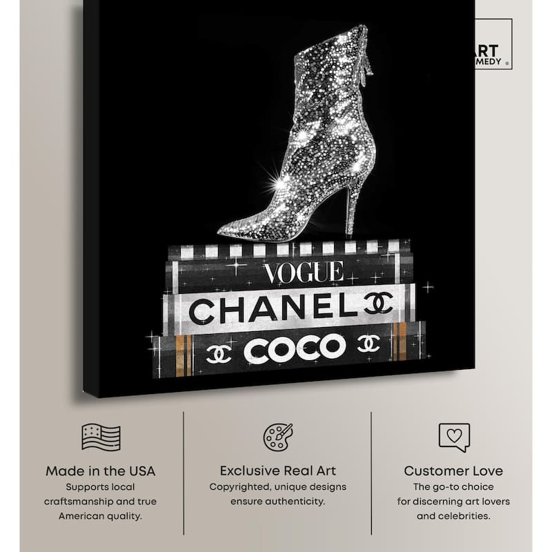 Cosmic Heel Boot and Books Canvas by Art Remedy, Gallery Wrapped