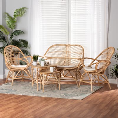 Jayden Bohemian 5-Piece Rattan Living Room Set-Natural Brown/White
