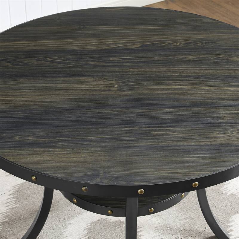 Espresso Wood Counter Height Nailhead Round Dining Table