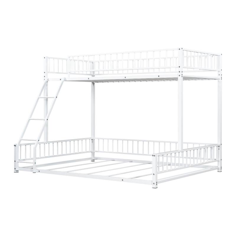 Floor Bunk Bed Heavy Metal Bed Frame with Ladder and Safety Guardrails, Detachable Bunkbeds Design Converts to 2 Platform Beds