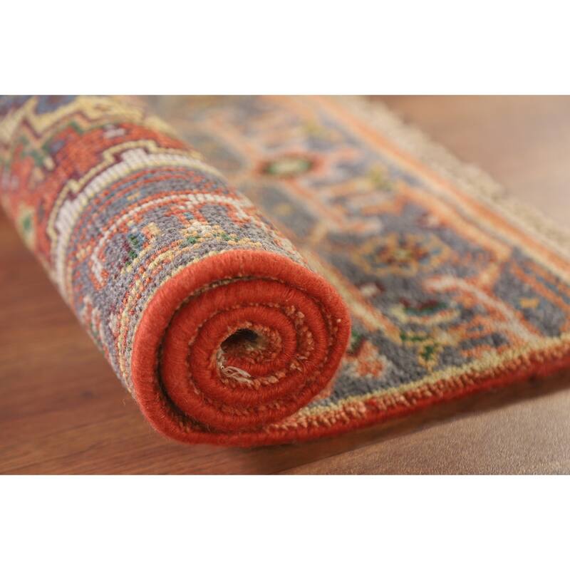 Hand Knotted Oriental 100% Wool Carpet Traditional Medallion Oranges & Rust Heriz (serapi) Area Rug - 3' 0'' X 2' 0''