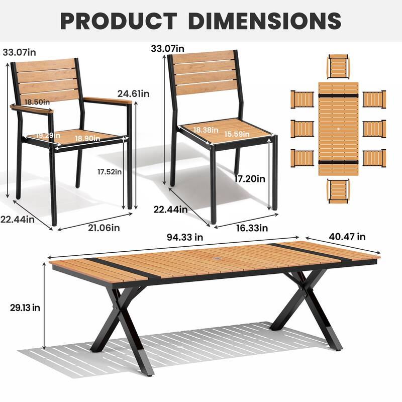Patio Dining Furniture Set with Stackable Chairs and Dining Rectangle Table