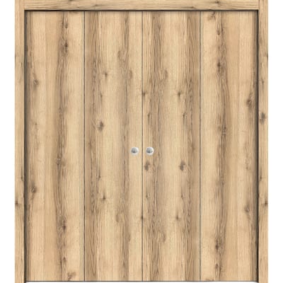 Sliding Closet Double Bi-fold Doors 72 x 80 inches | Planum 0010 Oak | Sturdy Tracks Moldings Trims Hardware Set