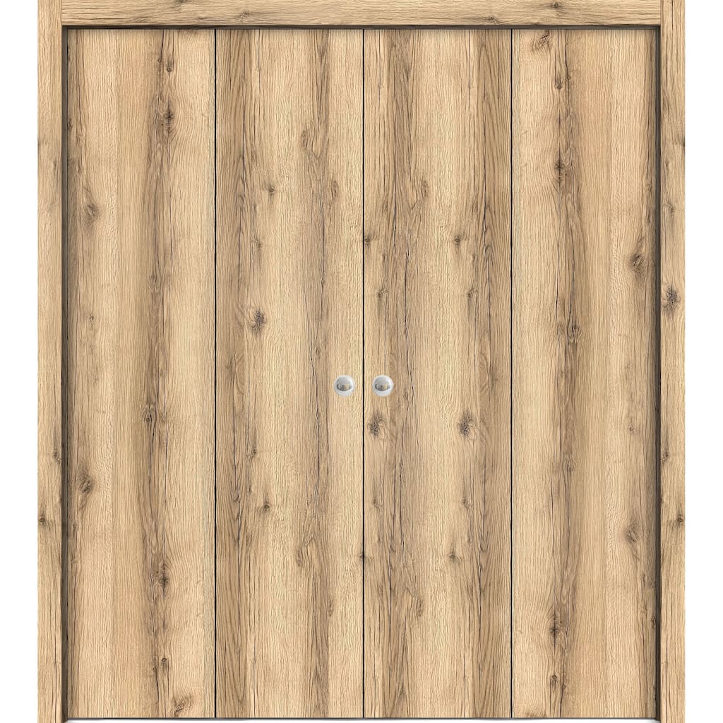 Sliding Closet Double Bi-fold Doors 72 x 80 inches | Planum 0010 Oak | Sturdy Tracks Moldings Trims Hardware Set