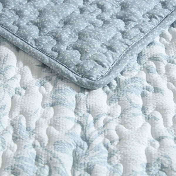 Laura Ashley Amberly Seersucker Blue Quilt Set - On Sale - Bed