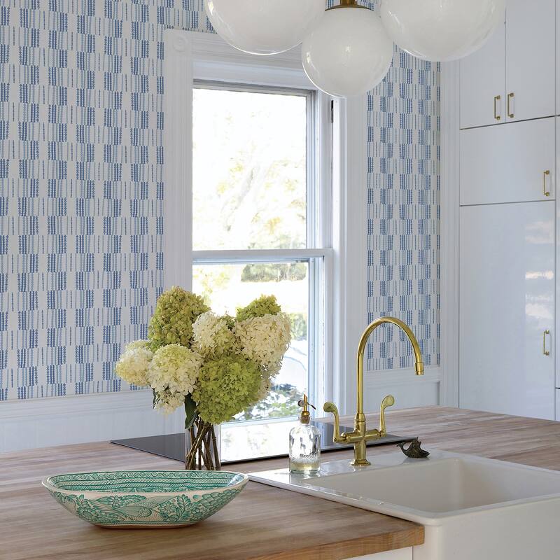 A-Street Prints Burgen Blue Geometric Linen Wallpaper
