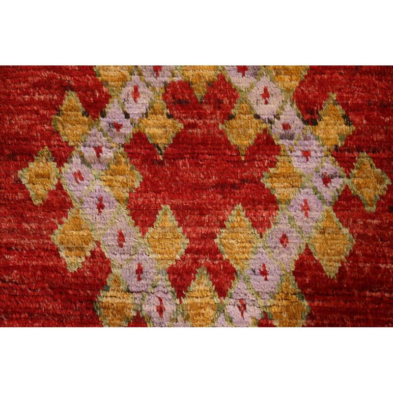 Hand Knotted Oriental 100% Wool Carpet Modern Geometric Red Moroccan Area Rug - 8' 2'' X 5' 5''