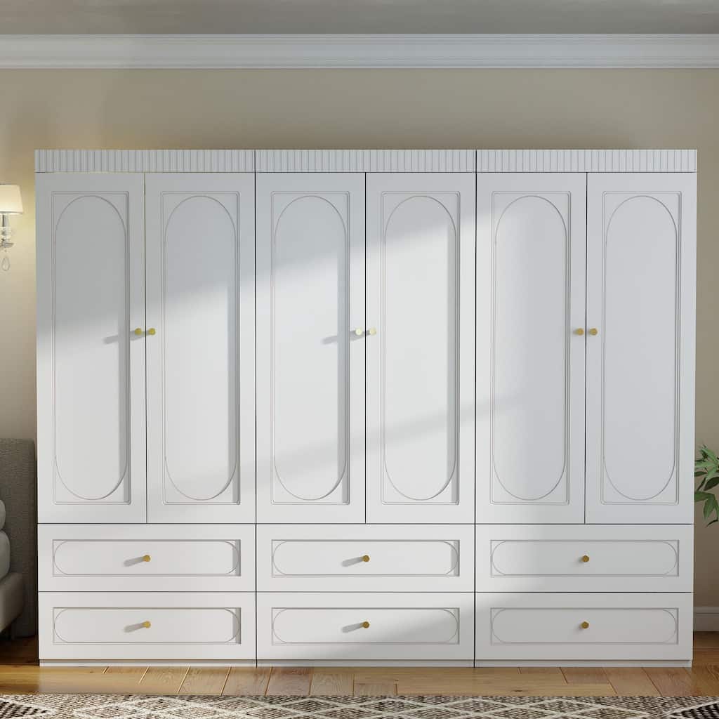 Large White Wardrobe Closet with Drawers & Doors, Modular Armoire with Hanging Rods, Apartment & Dorm Storage