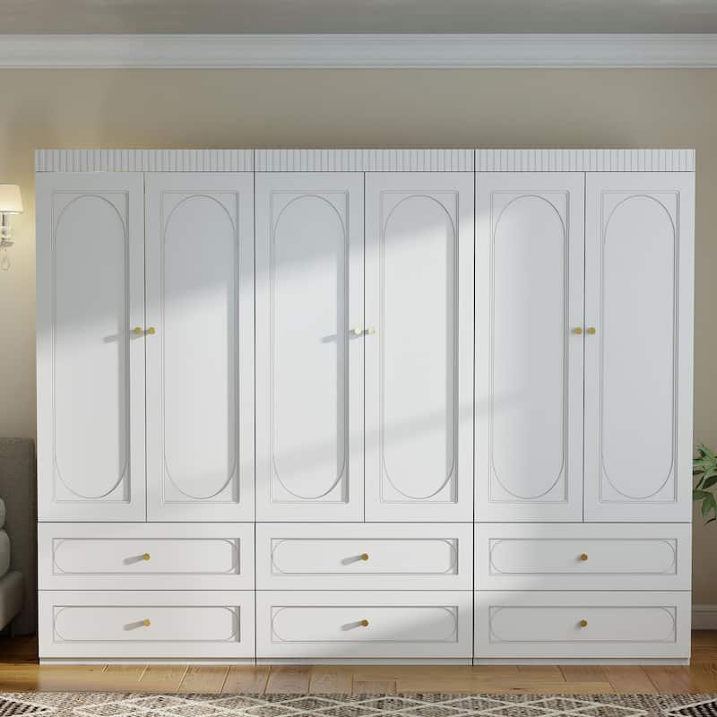 Large White Wardrobe Closet with Drawers & Doors, Modular Armoire with Hanging Rods, Apartment & Dorm Storage