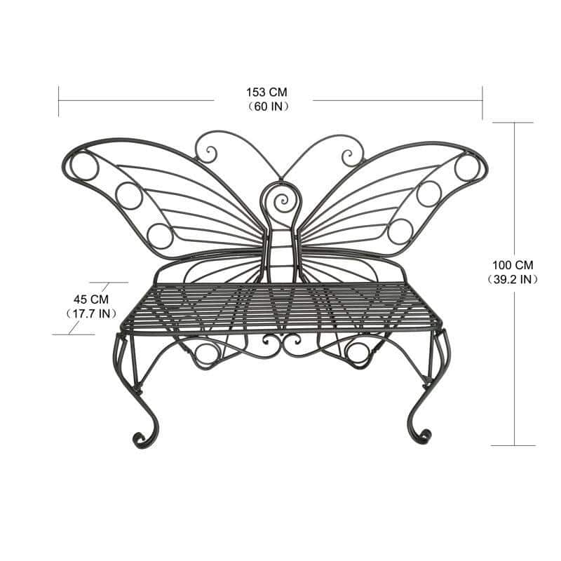 Metal Outdoor 2-Seater Butterfly Garden Bench - 60” L x 17.7” W x 39.2” H