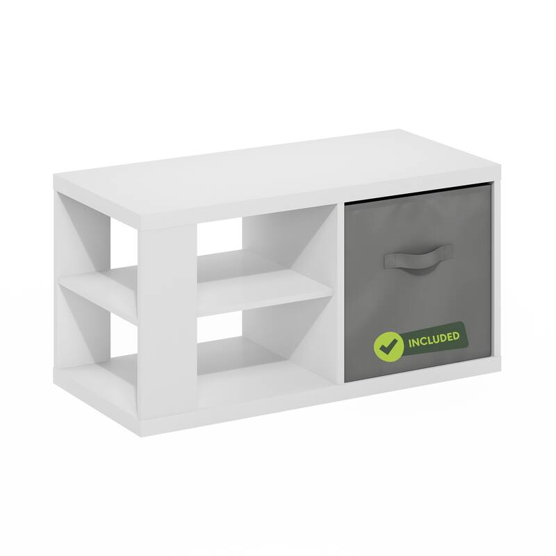 Furinno Viola Coffee Table, Side Table with Open Shelves and Storage Bin - White/Light Grey