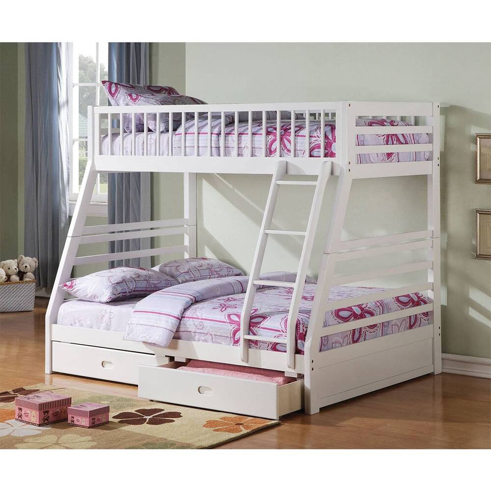 Twin over Full Solid Wood Bunk Bed with Ladder
