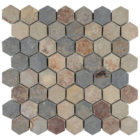 Merola Tile Crag Hexagon Sunset 11.13" x 11.13" Slate Mosaic Tile