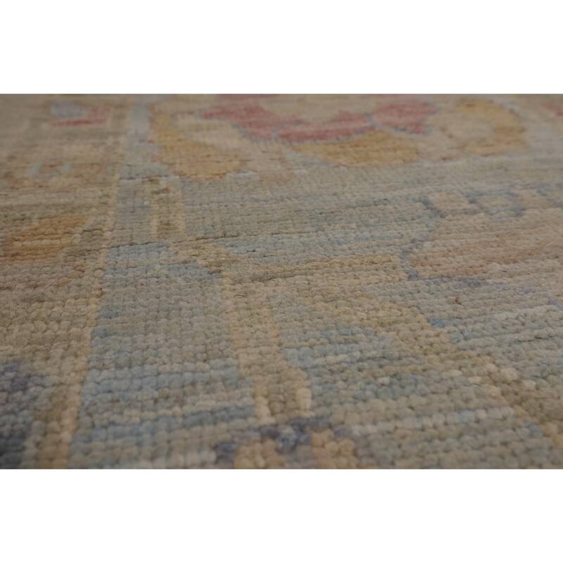 Vegetable Dye Oushak Turkish Rug Hand-Knotted Dining Room Wool Carpet - 9'0"x 12'1"