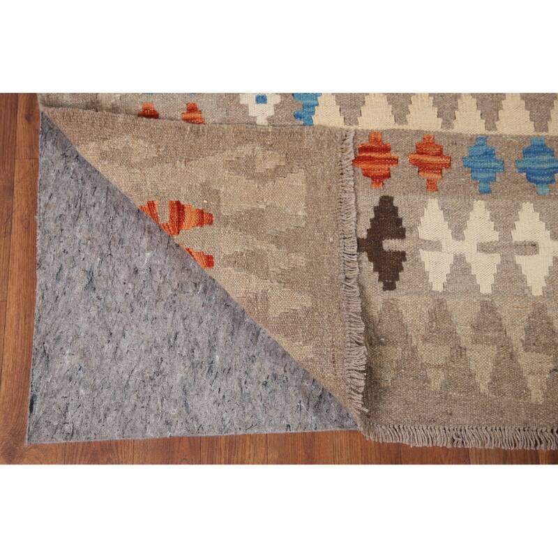 Hand Woven Oriental 100% Wool Carpet Southwestern All-Over Beige & Ivories Kilim Area Rug - 9' 7'' X 6' 9''