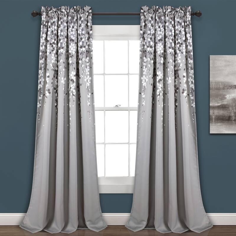 Lush Decor Weeping Flowers Room Darkening Curtain Panel Pair - 52"W x 84"L - Gray