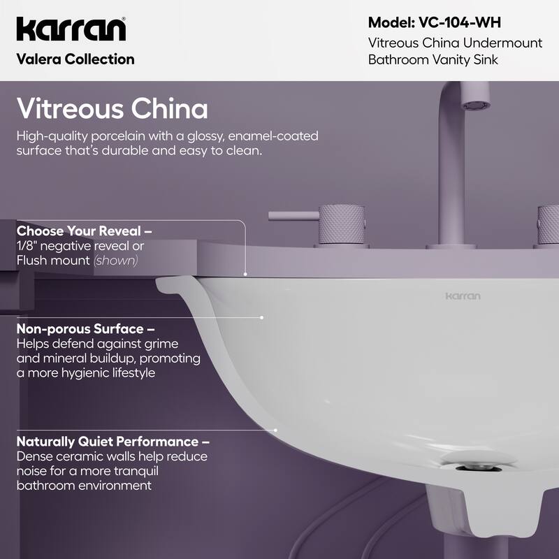 Karran Valera 19" Oval Undermount Vitreous China Bathroom Sink in White