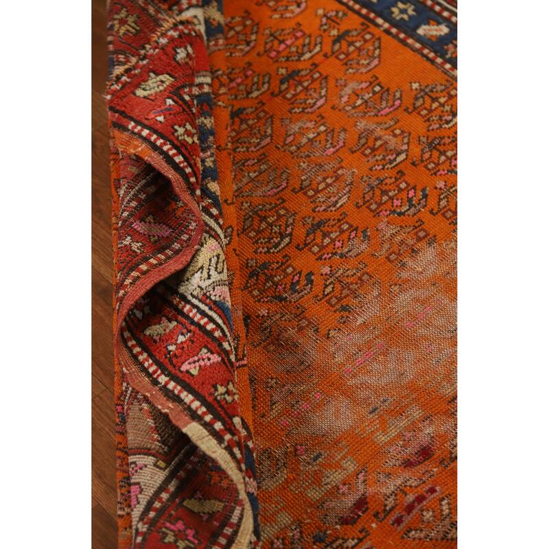Hand Knotted Oriental 100% Wool Carpet Traditional Geometric Oranges & Rust Caucasian Runner Rug - 9' 3'' X 4' 0''