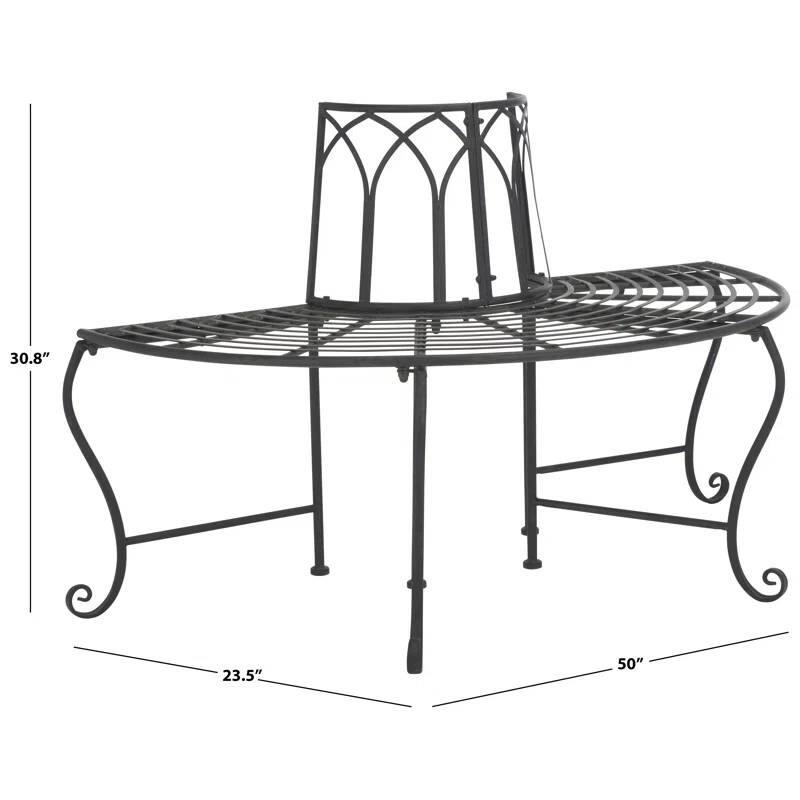 Iron Outdoor Half-Circle Patio Garden Tree Bench - 23.5'' D x 50” W x 30.75” H