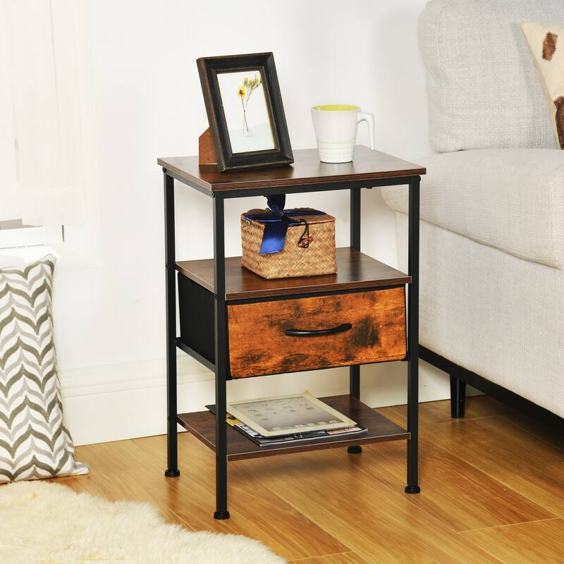 Homy Casa Industrial Nightstands Drawers, USB, Power Outlet Vintage