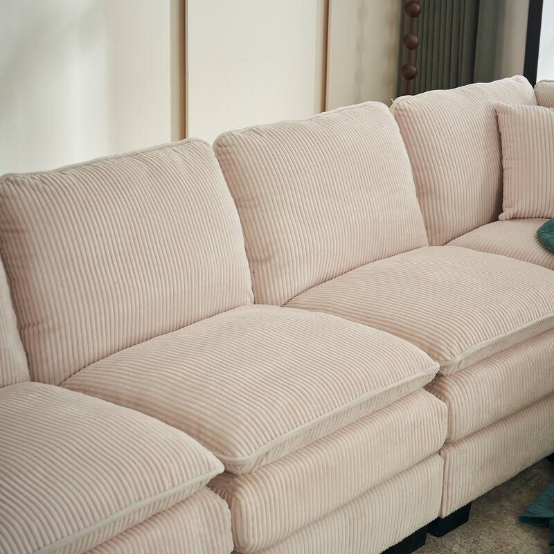 Corduroy Upholstered U-shaped Chaise Sectional Sofa Modular Sleeper Sofa Bed Deep Seat Couch with Ottoman and Pillows