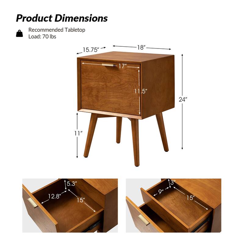 Isabel Mid-century 2- Drawer Wood Nightstand Sets of 2 by HULALA HOME