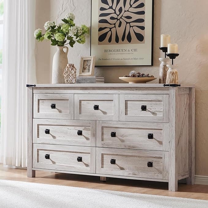 Farmhouse 7 Drawers TV Stand, Chest of Drawers, Dressers Organizer