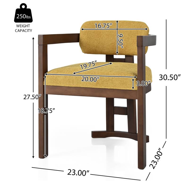 Modern Set of 2 Dining Chairs with Armrests Cushioned Backrest, Solid Wood Frame for Dining Room Living Room and Café