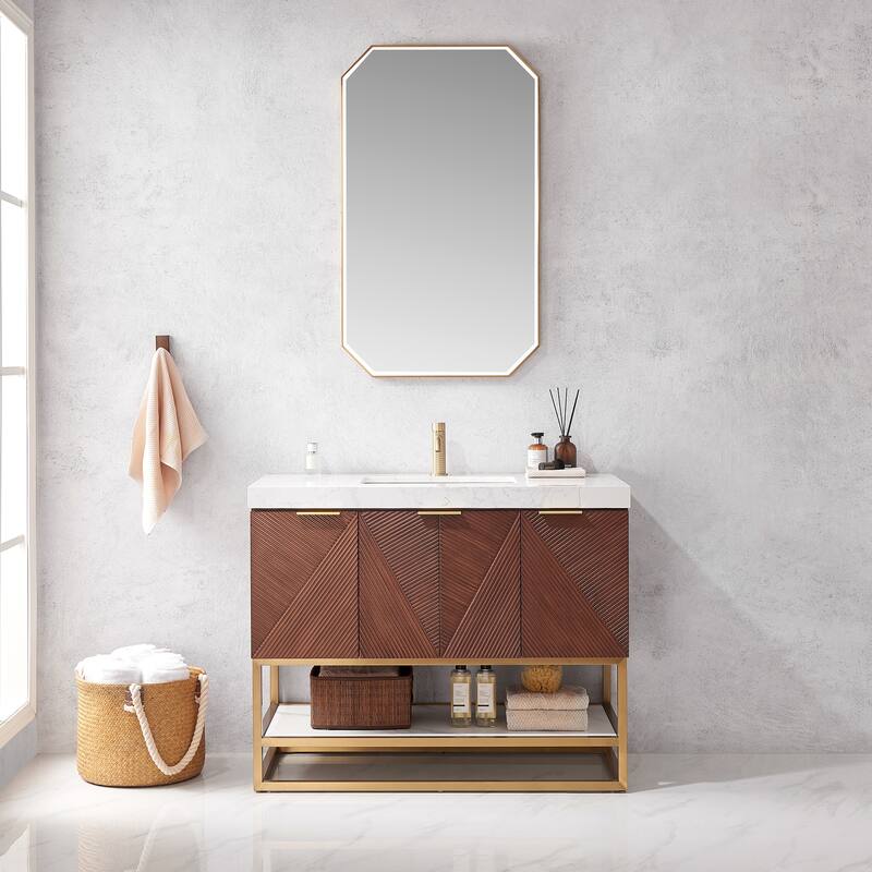 Mahon Single Bath Vanity with Composite Stone Top and Mirror