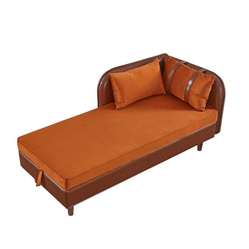 65" Storage Chaise Lounge Sofa with PU and Velvet Upholstery, Modern Sleeper Sofa with Hidden Storage