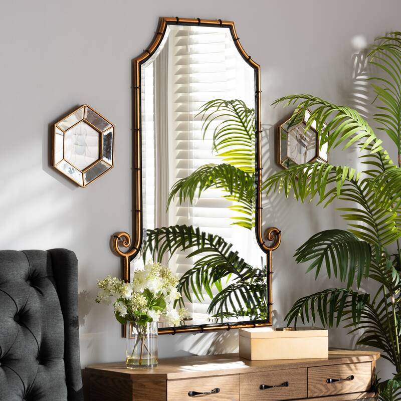 Layan Gold Finished Metal Bamboo Inspired Accent Wall Mirror