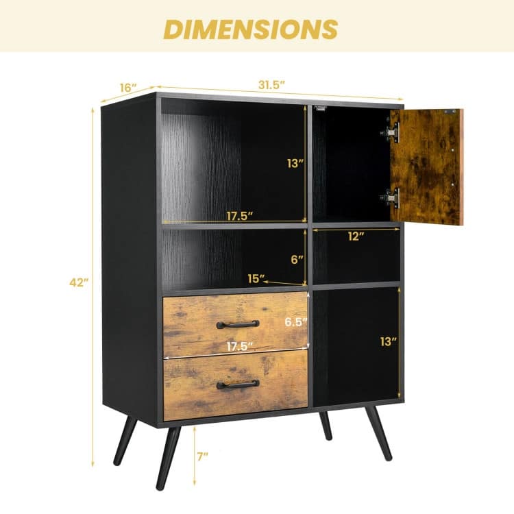 Industrial Buffet Sideboard Kitchen Cupboard with Cubbies Drawers-Rustic Brown - Rustic Brown - 31.5" x 16" x 42" (L x W x H)