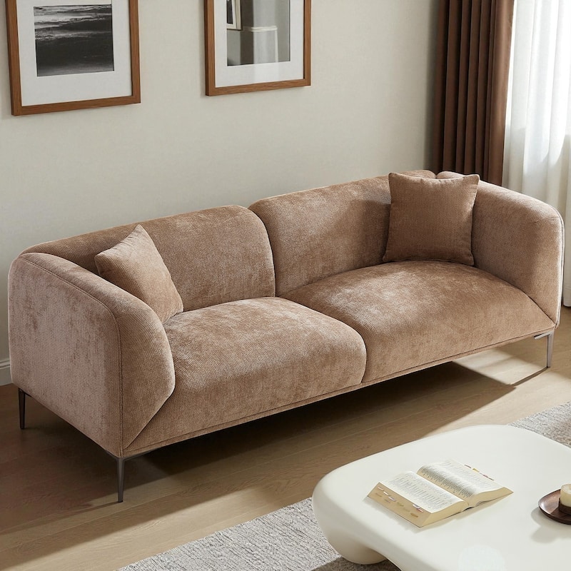 82.6" Modern Curved Boucle Sofa, Thick Cushions & Solid Wood Frame, Cozy Living Room Couch for Reading & Movie Nights