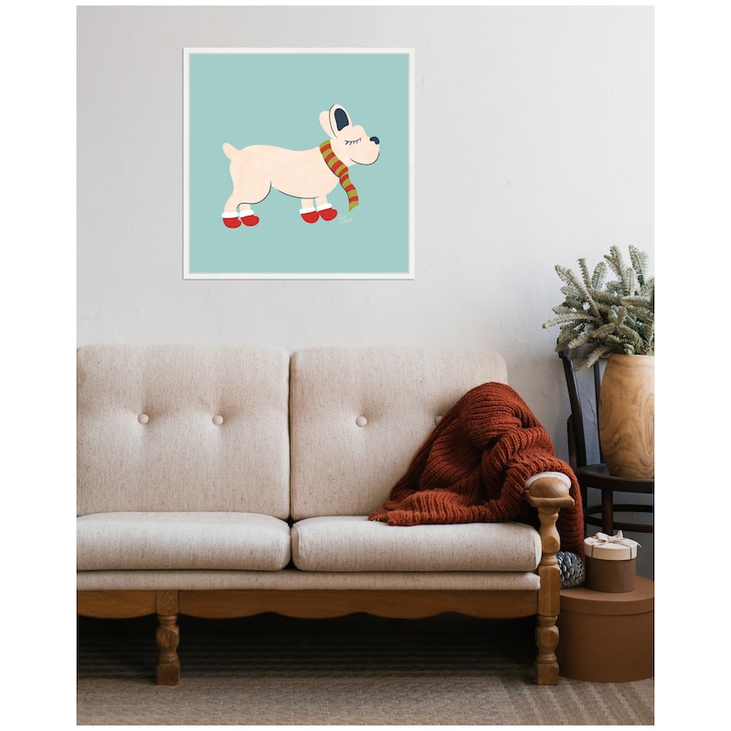 Kate and Laurel Framed Canvas Cute Christmas Frenchie by Carrie Cantwell