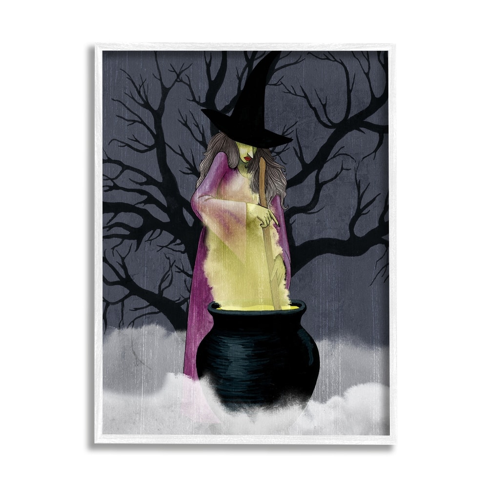 Stupell Witch Stirring Smokey Cauldron Spooky Halloween Night Framed Wall Art - Black