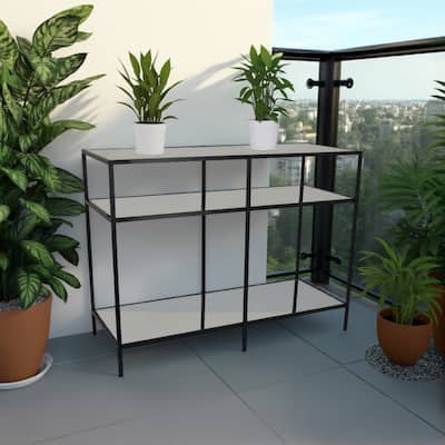 Gwen Plant Stand with 3 Mirrored Shelves, Black Metal Frame 40 Inch