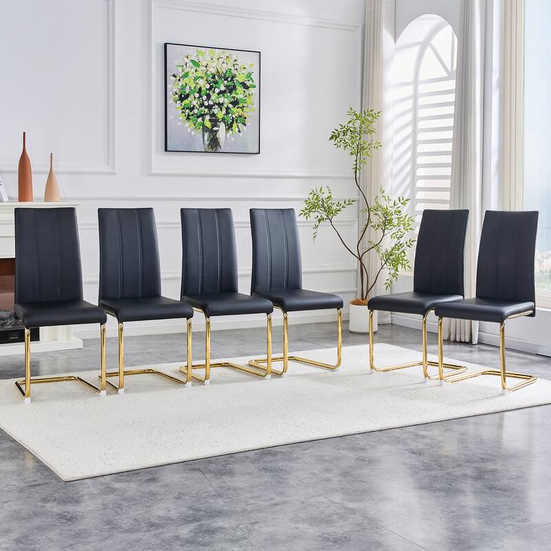 4-Pack PU Upholstered Dining Chairs - Modern High-Back Side Chairs with Luxury Gold-Plated Iron Tube Legs for Dining Room
