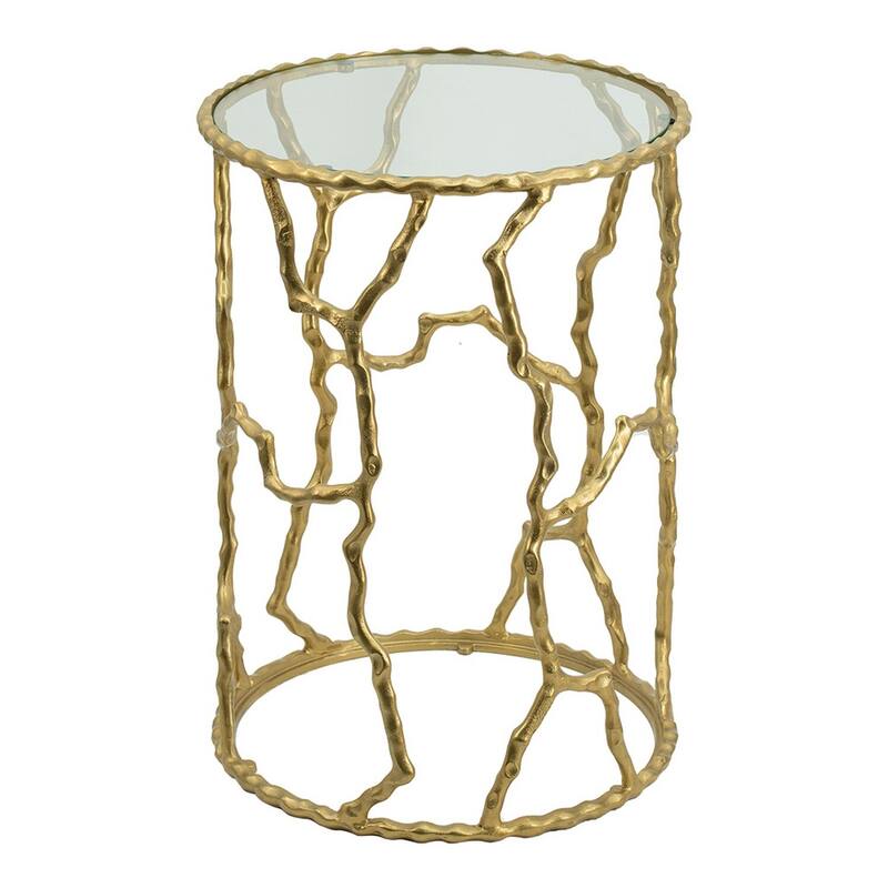 17 in. Gold Round Glass End Table, Sturdy Build End Side Table for Living Rooms
