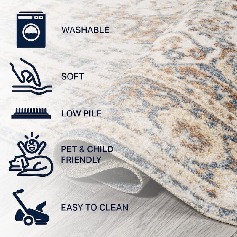 JONATHAN Y Pavel Bold Distressed Medallion Low-Pile Machine-Washable Area Rug